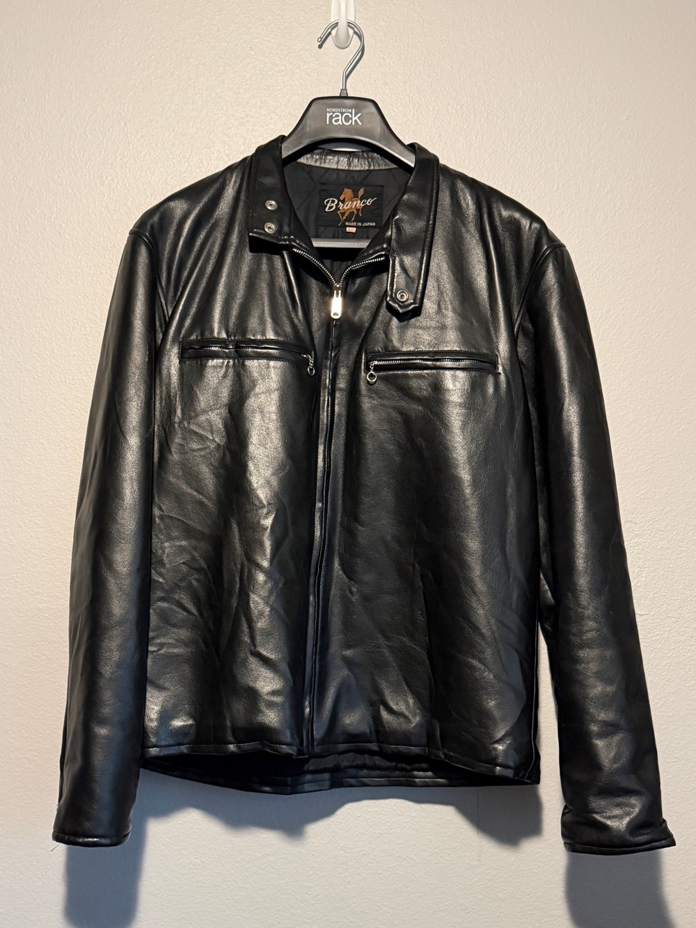 Branco Men’s Black Leather Motorcycle Jacket Biker Horsehide Zip XL Japan